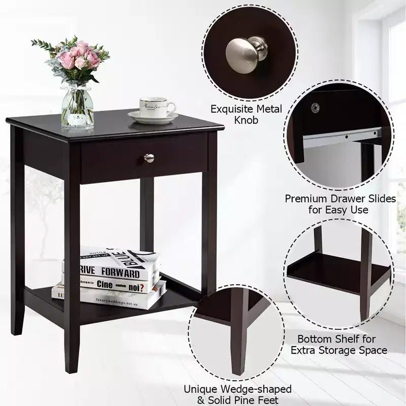 Table de chevet Costway – Meuble de rangement pour chambre à coucher avec tiroir et étagère, blanc/marron/gris
