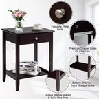 Table de chevet Costway – Meuble de rangement pour chambre à coucher avec tiroir et étagère, blanc/marron/gris