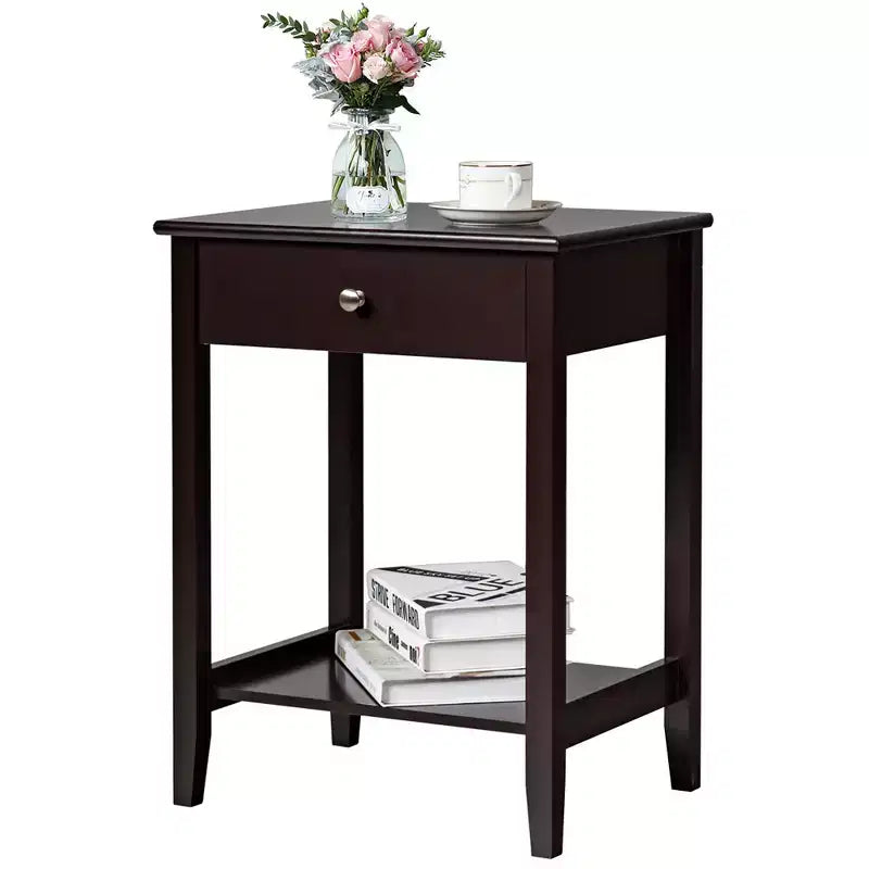 Table de chevet Costway – Meuble de rangement pour chambre à coucher avec tiroir et étagère, blanc/marron/gris