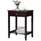 Table de chevet Costway – Meuble de rangement pour chambre à coucher avec tiroir et étagère, blanc/marron/gris