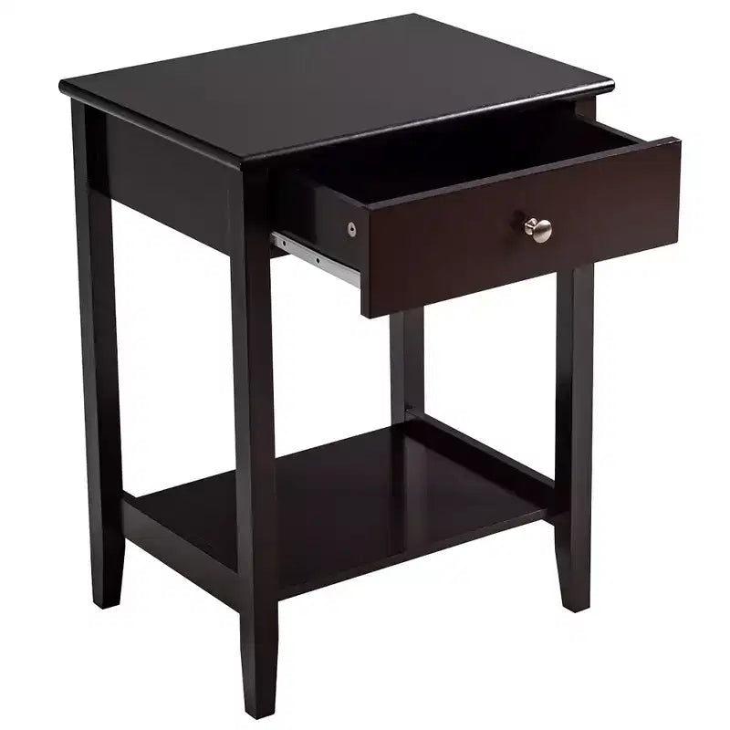 Table de chevet Costway – Meuble de rangement pour chambre à coucher avec tiroir et étagère, blanc/marron/gris