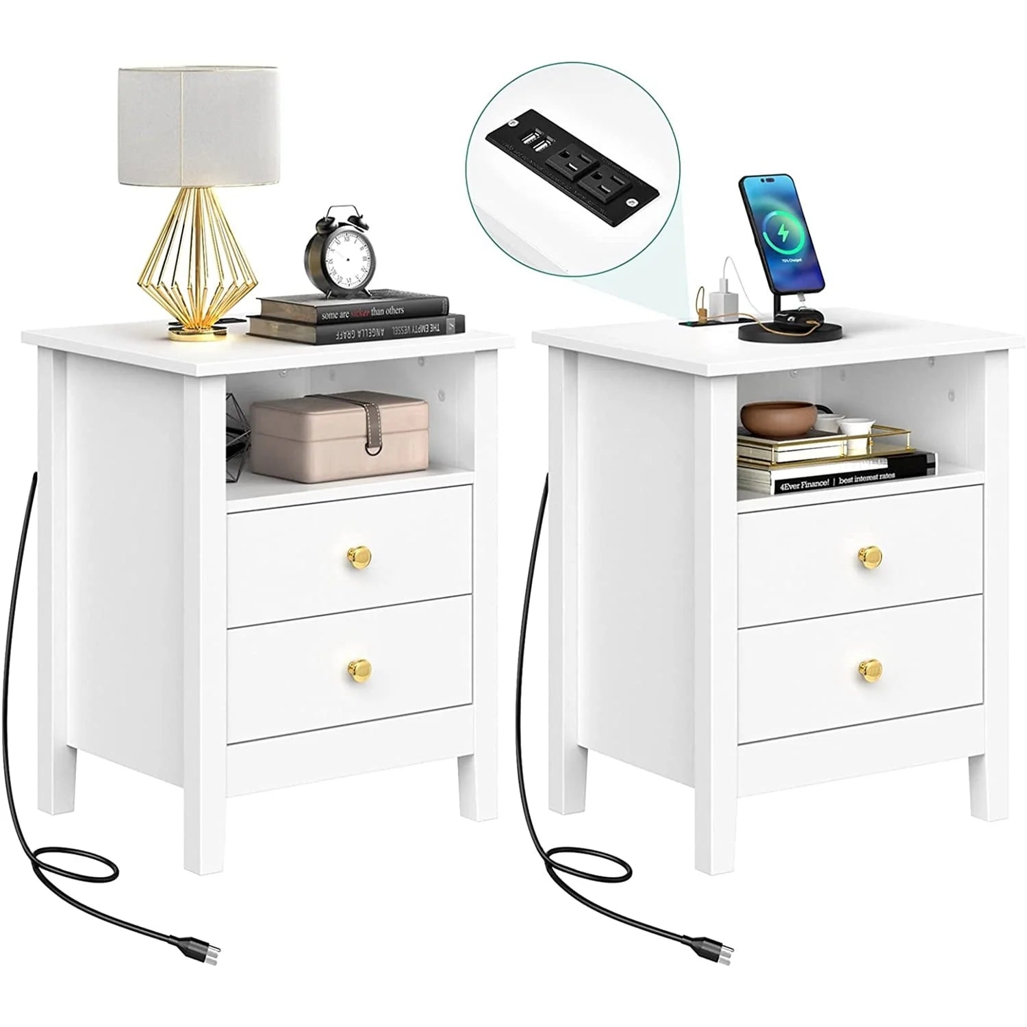Tables de chevet lot de 2 avec station de recharge table d'appoint avec 2 tiroirs avec ports USB et prises de courant chevet de lit