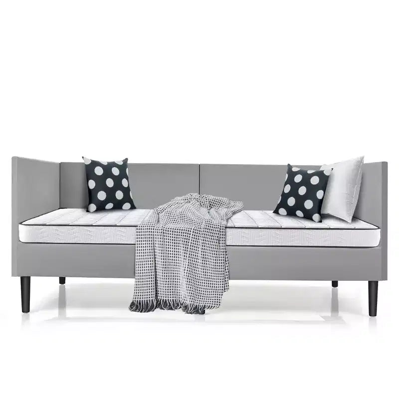 Lit de repos double Costway, rembourré en lin, cadre de canapé en bois, robuste, pour salon, gris