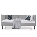 Lit de repos double Costway, rembourré en lin, cadre de canapé en bois, robuste, pour salon, gris
