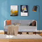 Lit de repos double Costway, rembourré en lin, cadre de canapé en bois, robuste, pour salon, gris