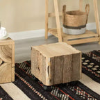 Tabouret carré décoratif Vintiquewise en bois naturel, avec roulettes pour intérieur et extérieur