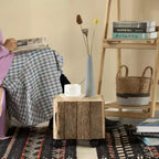 Tabouret carré décoratif Vintiquewise en bois naturel, avec roulettes pour intérieur et extérieur