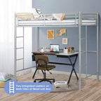 Cadre de lit mezzanine double en métal Costway avec 2 échelles, garde-corps pleine longueur, gain de place