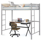 Cadre de lit mezzanine double en métal Costway avec 2 échelles, garde-corps pleine longueur, gain de place