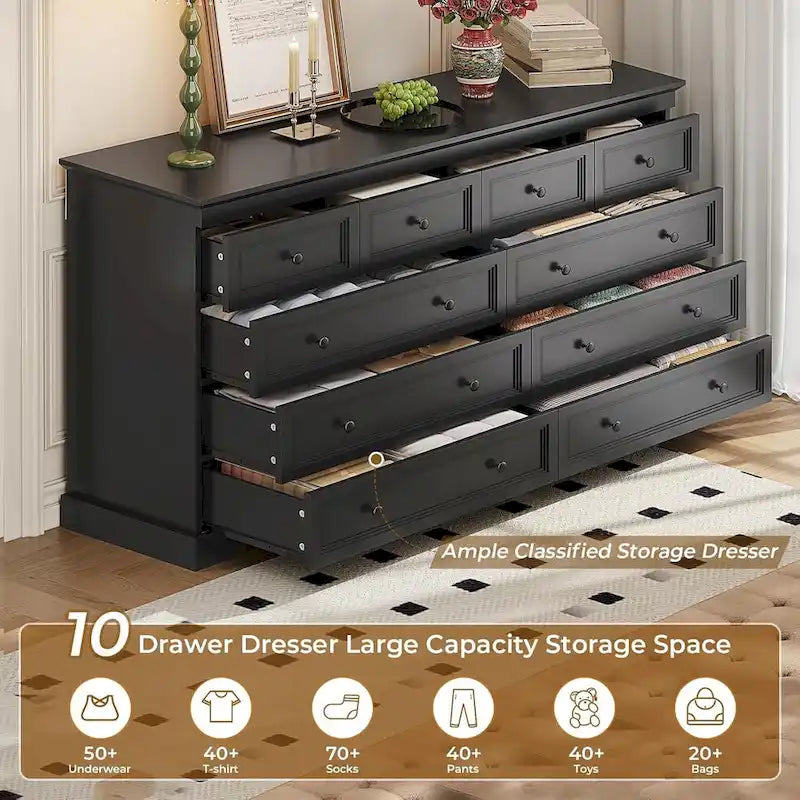 Commode à 10 tiroirs, 55 grands tiroirs, Commode et chiffonnier en bois