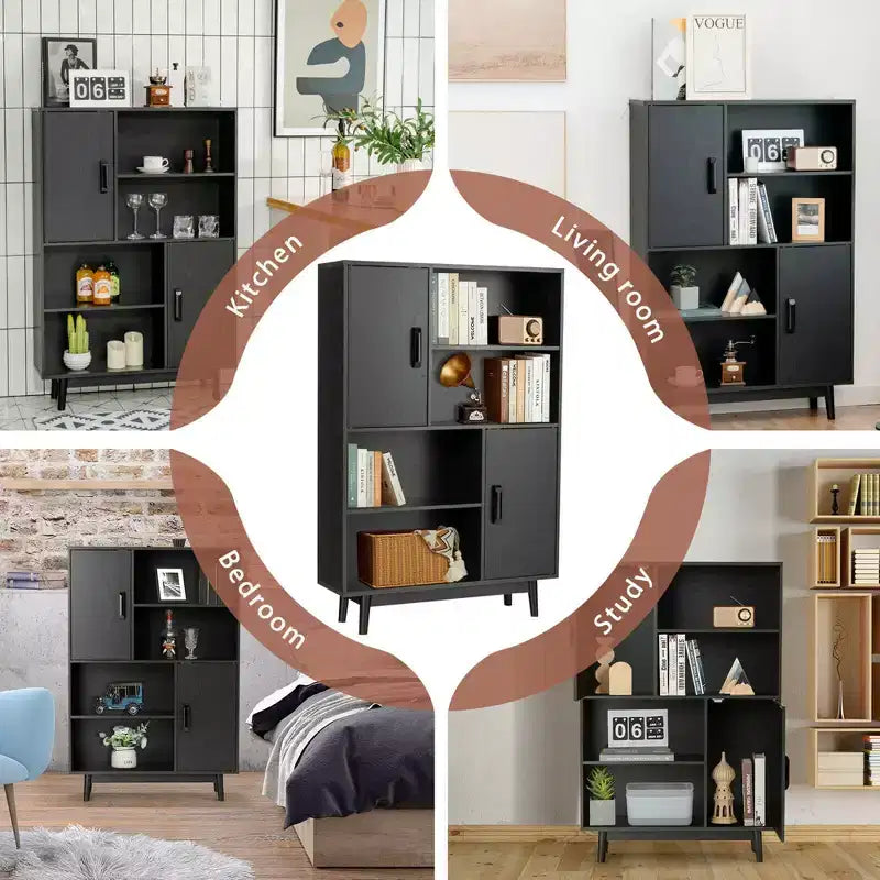 Meuble de rangement Costway, buffet, bibliothèque, armoire avec étagère et porte, noir/blanc/espresso