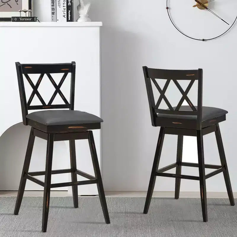 Lot de 2 ou 4 tabourets de bar pivotants Costway, hauteur de bar, pieds en bois d'hévéa Noir/Blanc
