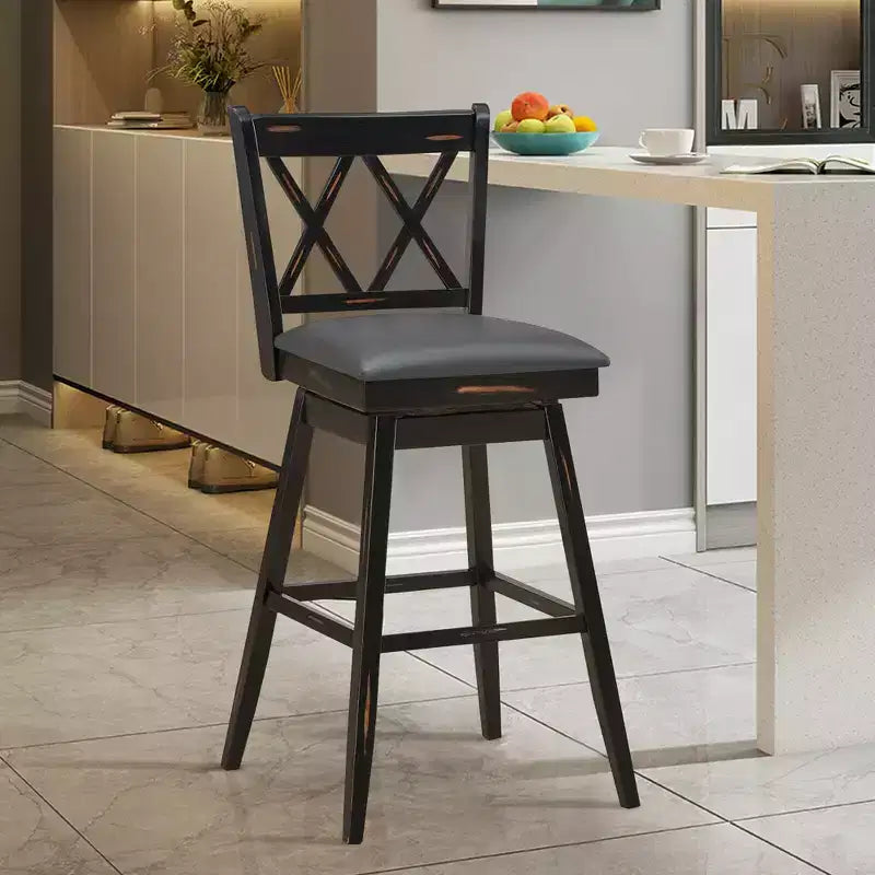 Lot de 2 ou 4 tabourets de bar pivotants Costway, hauteur de bar, pieds en bois d'hévéa Noir/Blanc