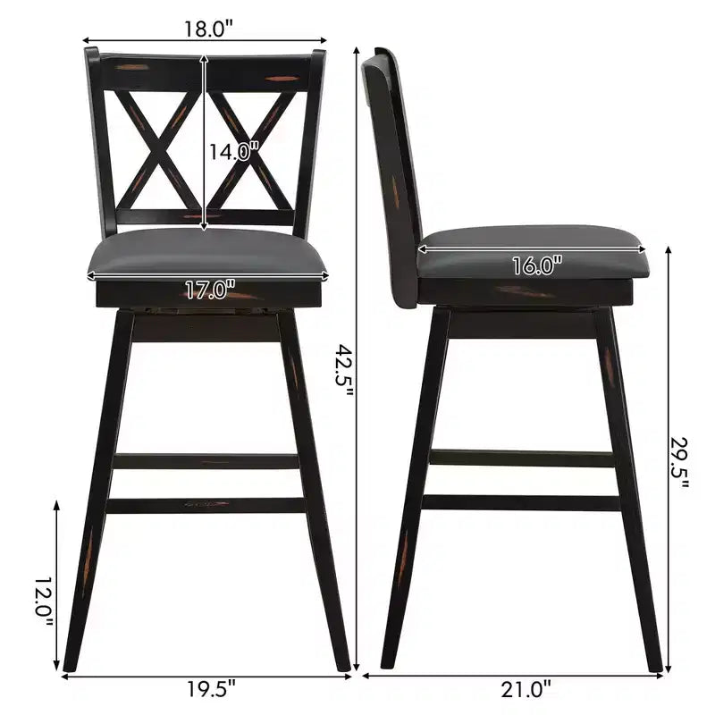 Lot de 2 ou 4 tabourets de bar pivotants Costway, hauteur de bar, pieds en bois d'hévéa Noir/Blanc