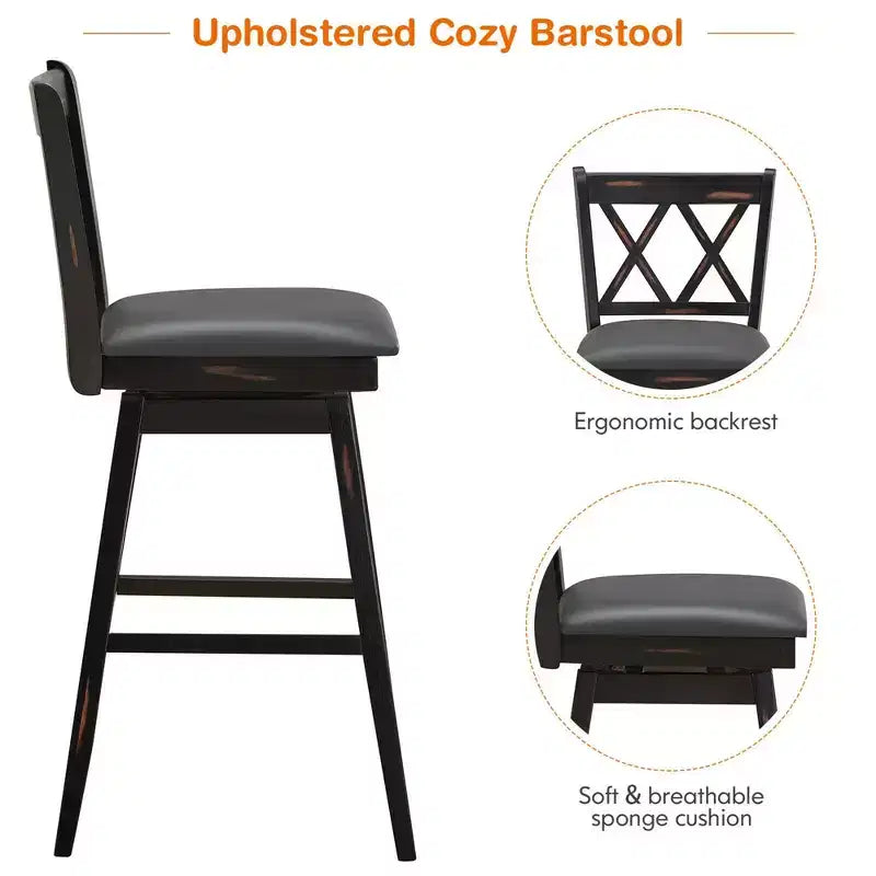 Lot de 2 ou 4 tabourets de bar pivotants Costway, hauteur de bar, pieds en bois d'hévéa Noir/Blanc