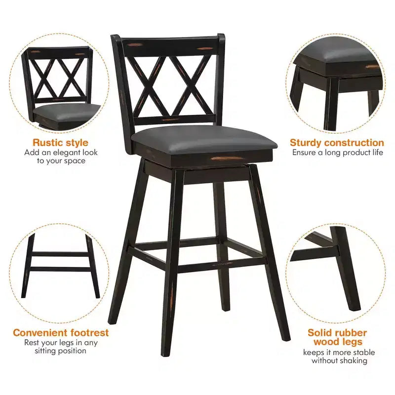Lot de 2 ou 4 tabourets de bar pivotants Costway, hauteur de bar, pieds en bois d'hévéa Noir/Blanc