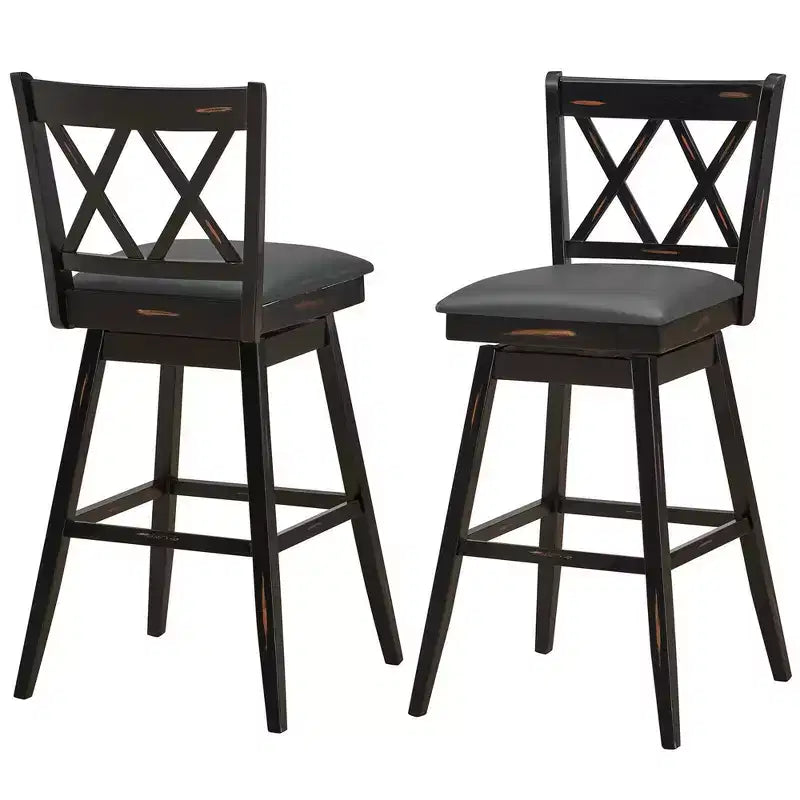 Lot de 2 ou 4 tabourets de bar pivotants Costway, hauteur de bar, pieds en bois d'hévéa Noir/Blanc