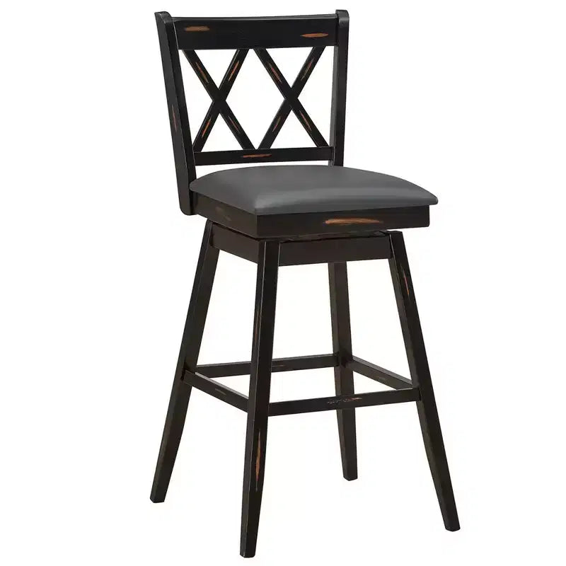 Lot de 2 ou 4 tabourets de bar pivotants Costway, hauteur de bar, pieds en bois d'hévéa Noir/Blanc