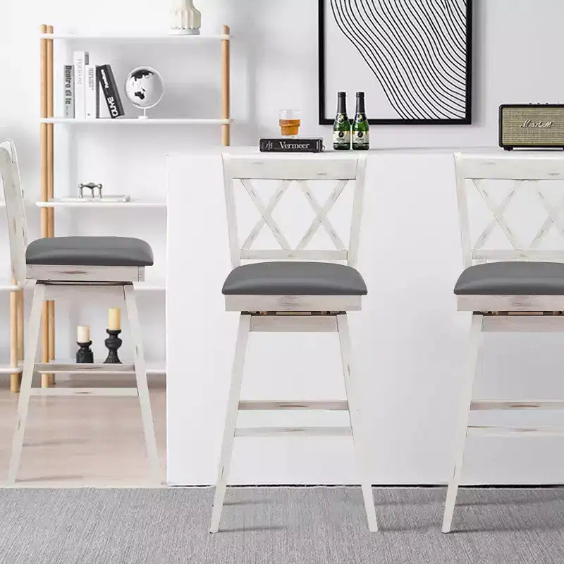 Lot de 2 ou 4 tabourets de bar pivotants Costway, hauteur de bar, pieds en bois d'hévéa Noir/Blanc