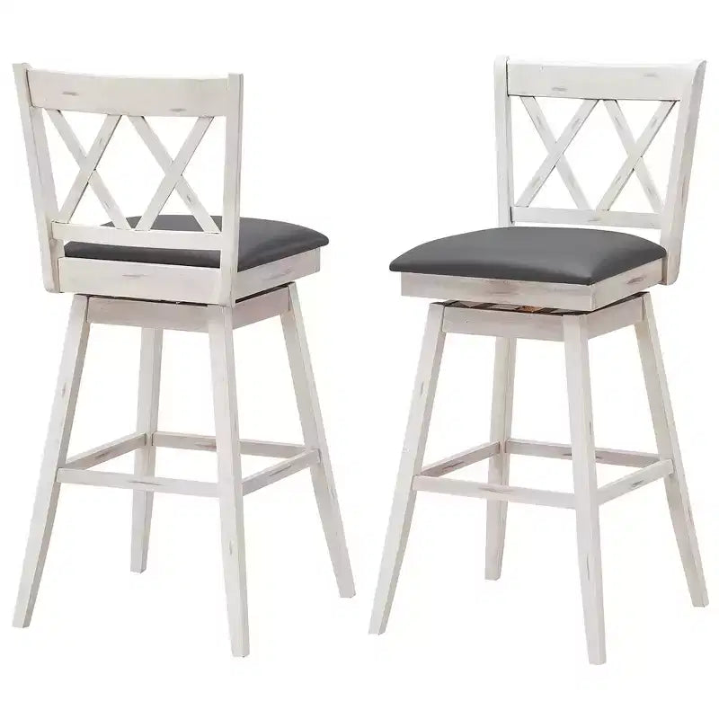 Lot de 2 ou 4 tabourets de bar pivotants Costway, hauteur de bar, pieds en bois d'hévéa Noir/Blanc