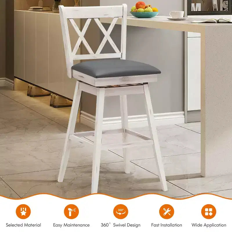 Lot de 2 ou 4 tabourets de bar pivotants Costway, hauteur de bar, pieds en bois d'hévéa Noir/Blanc