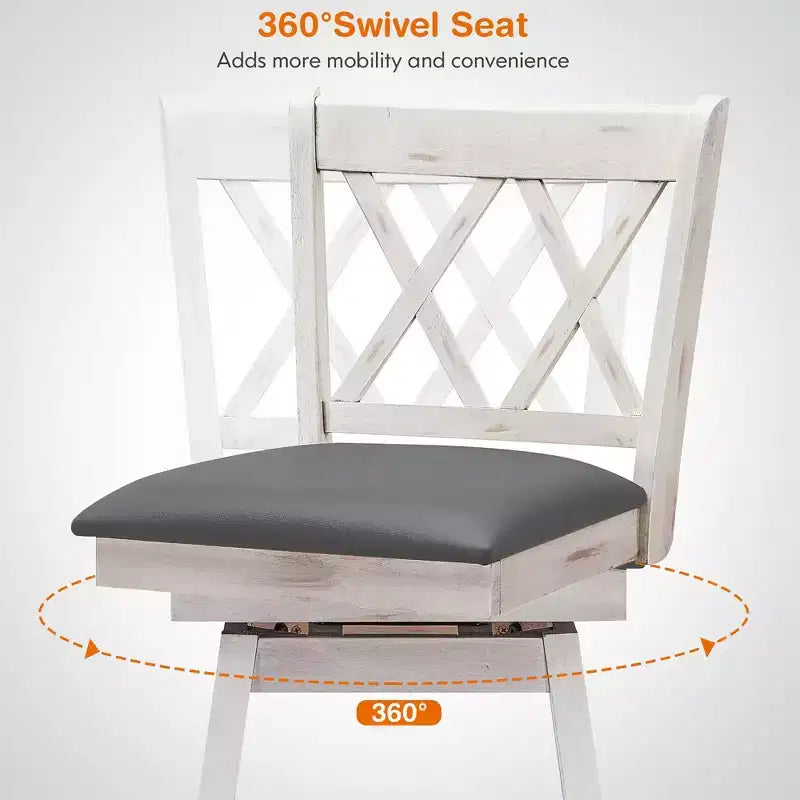 Lot de 2 ou 4 tabourets de bar pivotants Costway, hauteur de bar, pieds en bois d'hévéa Noir/Blanc
