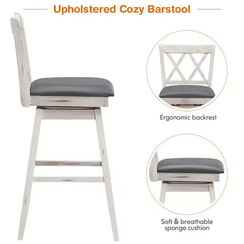 Lot de 2 ou 4 tabourets de bar pivotants Costway, hauteur de bar, pieds en bois d'hévéa Noir/Blanc
