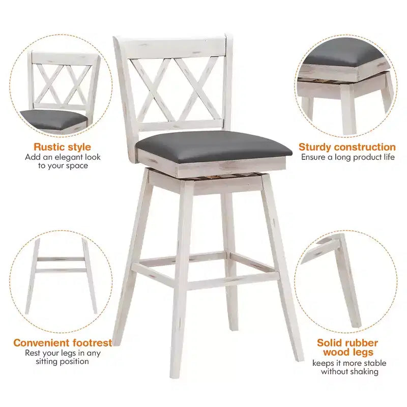 Lot de 2 ou 4 tabourets de bar pivotants Costway, hauteur de bar, pieds en bois d'hévéa Noir/Blanc