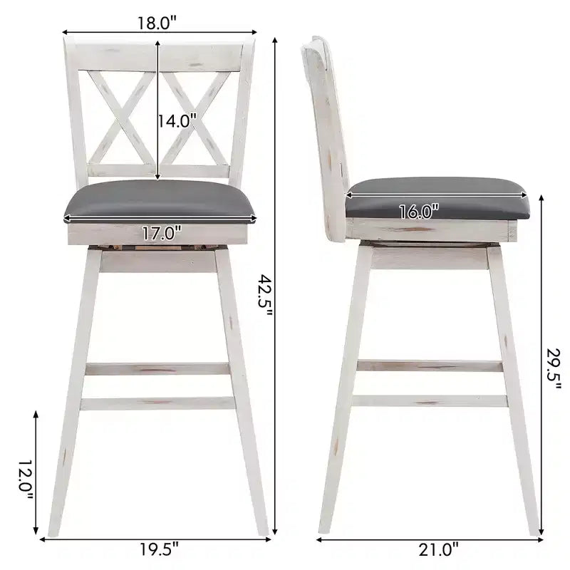 Lot de 2 ou 4 tabourets de bar pivotants Costway, hauteur de bar, pieds en bois d'hévéa Noir/Blanc