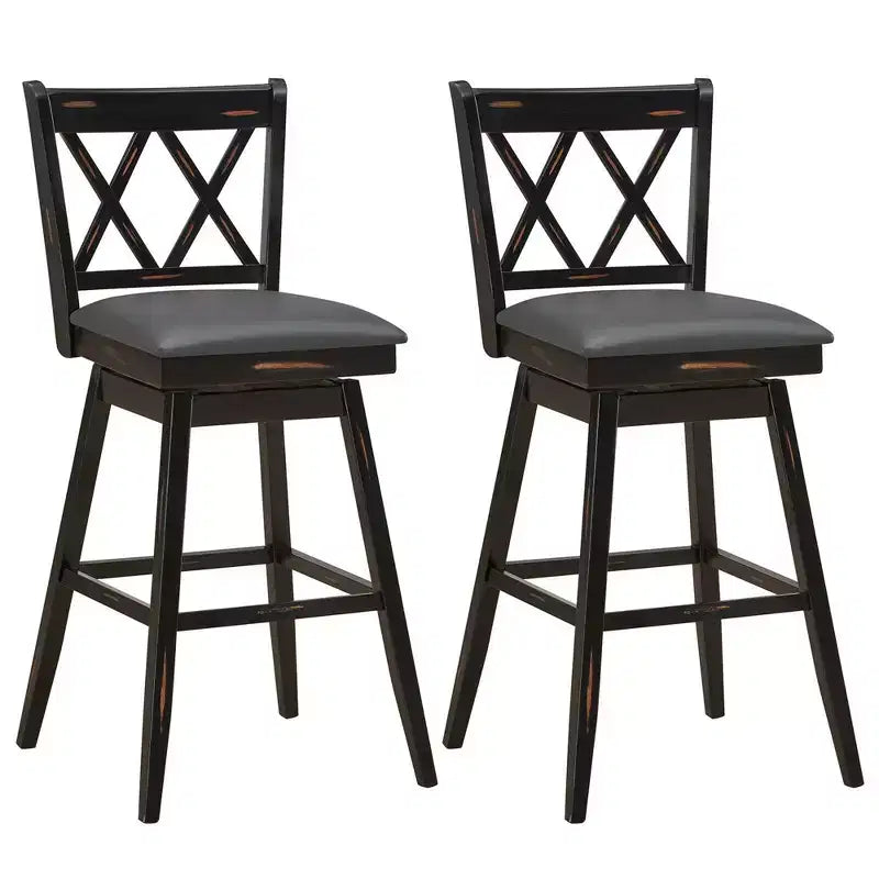 Lot de 2 ou 4 tabourets de bar pivotants Costway, hauteur de bar, pieds en bois d'hévéa Noir/Blanc