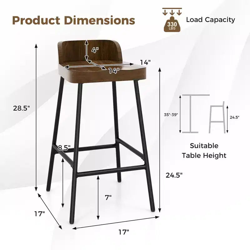 Tabouret de bar industriel Costway 24,5" avec siège selle et dossier bas, pour cuisine ou salle à manger