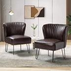 Set of 2 Eustacio Mid-back Tufted Faux Leather Accent Side Chair with Metal Base | Karat Home