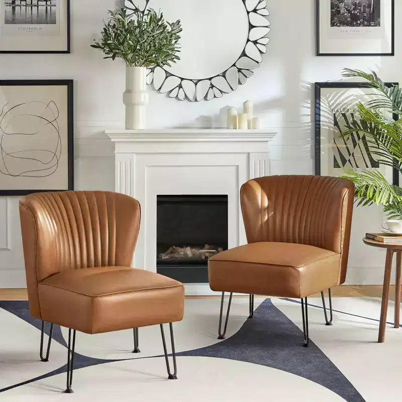 Lot de 2 chaises d'appoint Eustacio mi-dossier capitonnées en similicuir avec base en métal | Karat Home