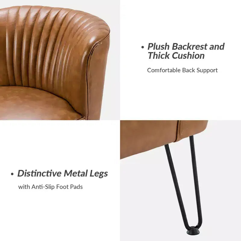 Lot de 2 chaises d'appoint Eustacio mi-dossier capitonnées en similicuir avec base en métal | Karat Home