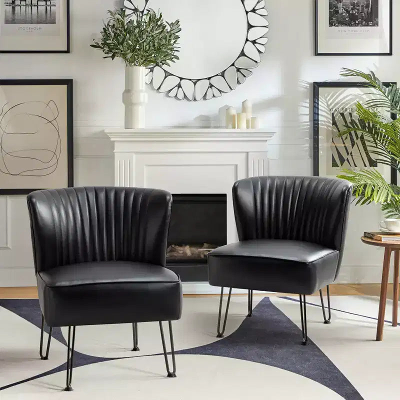 Lot de 2 chaises d'appoint Eustacio mi-dossier capitonnées en similicuir avec base en métal | Karat Home