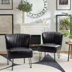 Lot de 2 chaises d'appoint Eustacio mi-dossier capitonnées en similicuir avec base en métal | Karat Home