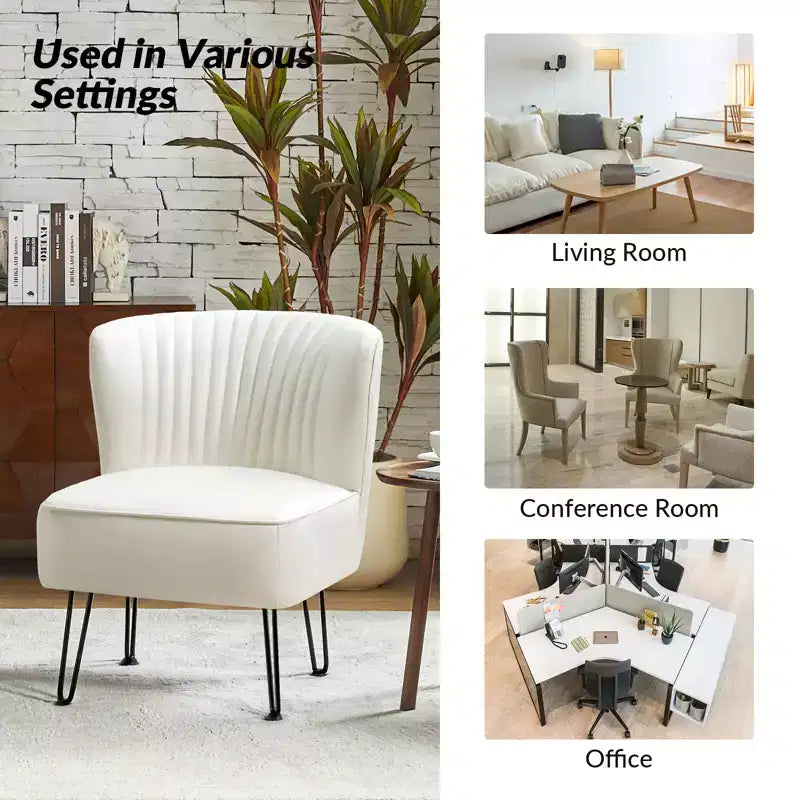 Lot de 2 chaises d'appoint Eustacio mi-dossier capitonnées en similicuir avec base en métal | Karat Home