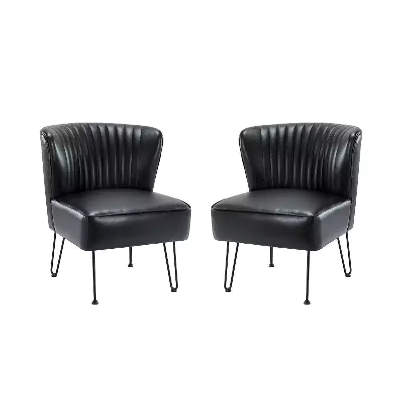 Lot de 2 chaises d'appoint Eustacio mi-dossier capitonnées en similicuir avec base en métal | Karat Home