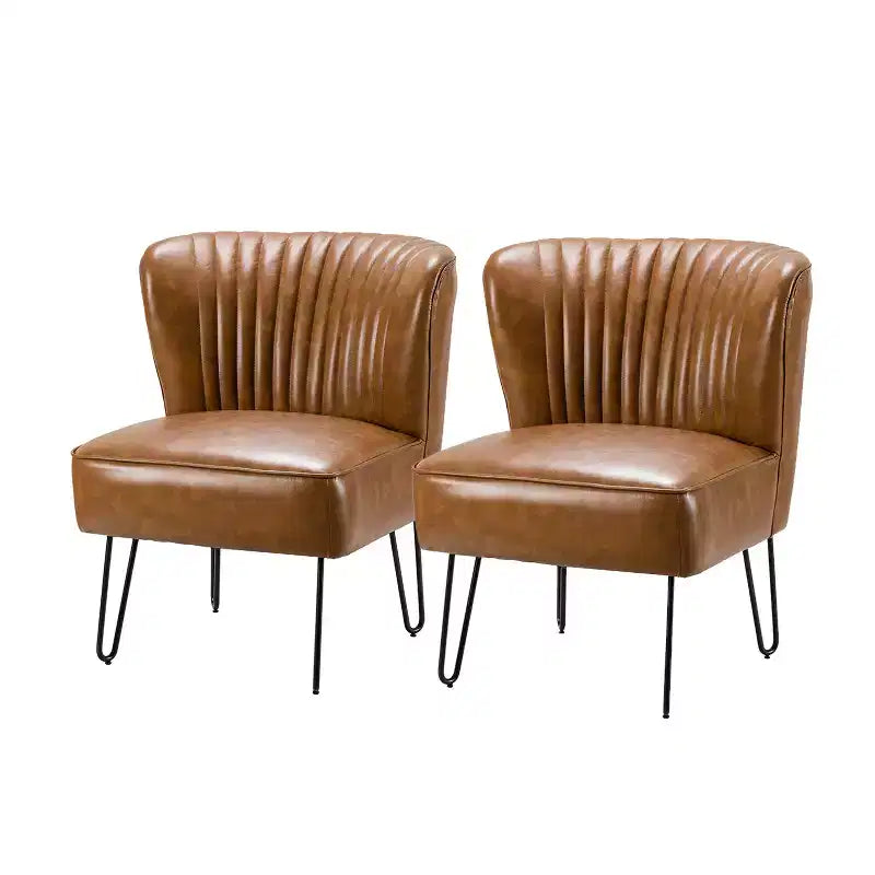 Lot de 2 chaises d'appoint Eustacio mi-dossier capitonnées en similicuir avec base en métal | Karat Home