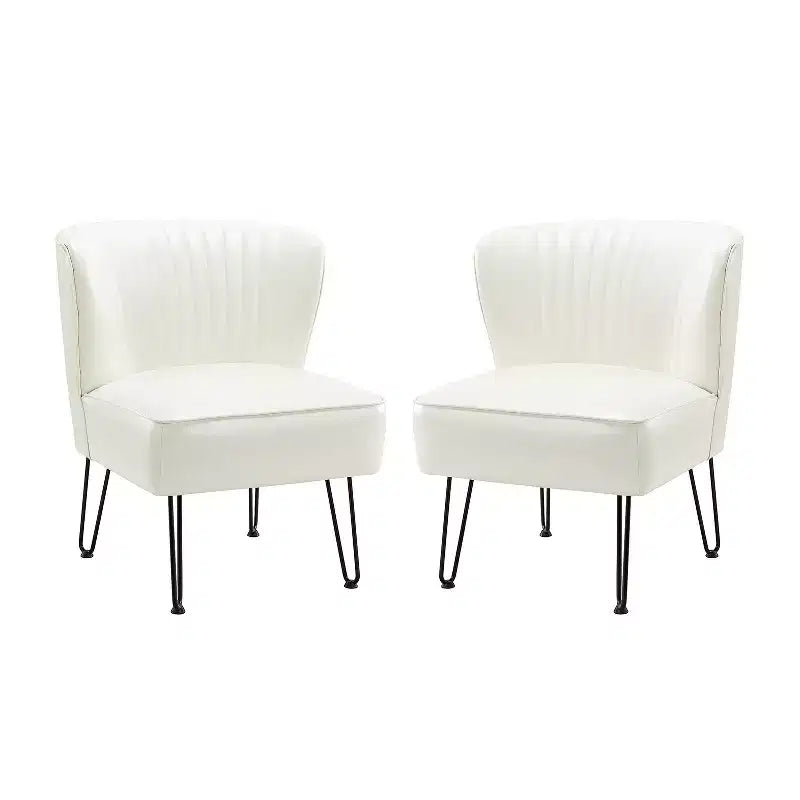 Lot de 2 chaises d'appoint Eustacio mi-dossier capitonnées en similicuir avec base en métal | Karat Home
