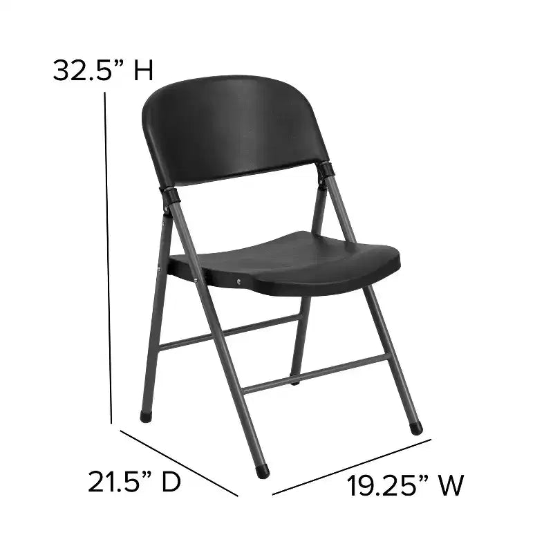Chaise pliante en plastique noir Emma and Oliver, lot de 6, capacité de 150 kg, cadre anthracite – Chaise d'événement