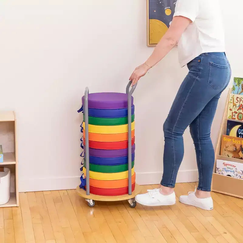 Chariot de rangement mobile pour coussins de sol ECR4Kids avec roulettes pivotantes, organisation de classe, argenté