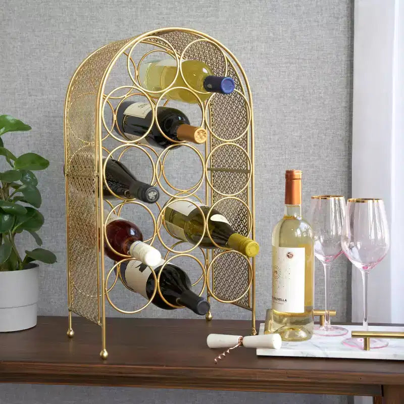 Range-bouteilles Twine Trellis, 14 bouteilles, rangement de comptoir doré, fonte