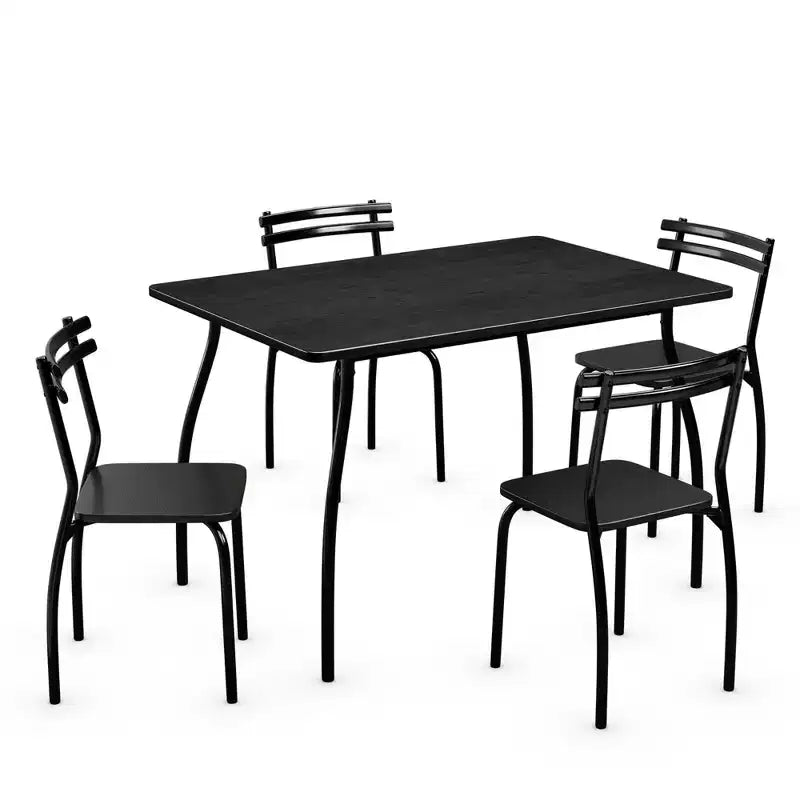 Costway Ensemble Table à Manger 5 Pièces 76 cm et 4 Chaises Meubles de Cuisine Salle à Manger Petit Déjeuner Noir