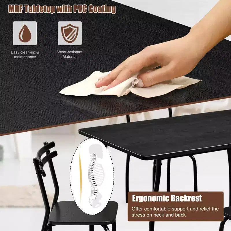 Costway Ensemble Table à Manger 5 Pièces 76 cm et 4 Chaises Meubles de Cuisine Salle à Manger Petit Déjeuner Noir