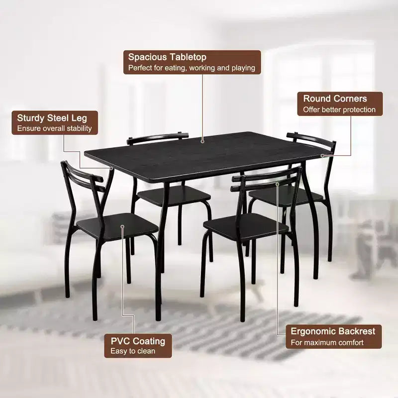 Costway Ensemble Table à Manger 5 Pièces 76 cm et 4 Chaises Meubles de Cuisine Salle à Manger Petit Déjeuner Noir