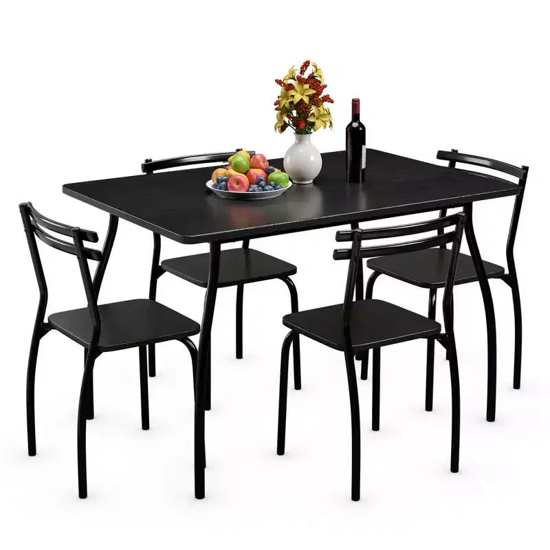 Costway Ensemble Table à Manger 5 Pièces 76 cm et 4 Chaises Meubles de Cuisine Salle à Manger Petit Déjeuner Noir