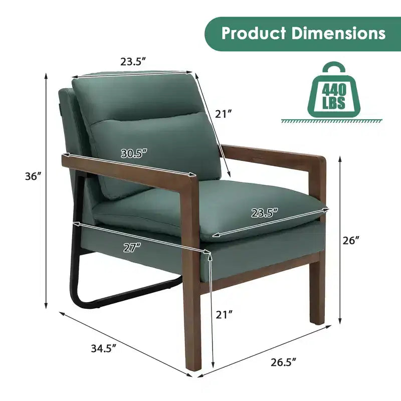 Fauteuil d'appoint moderne Costway avec pieds en bois d'hévéa et support en acier