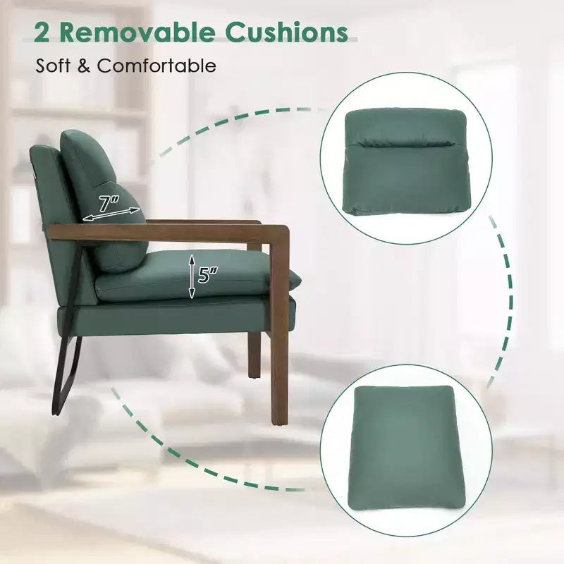 Fauteuil d'appoint moderne Costway avec pieds en bois d'hévéa et support en acier