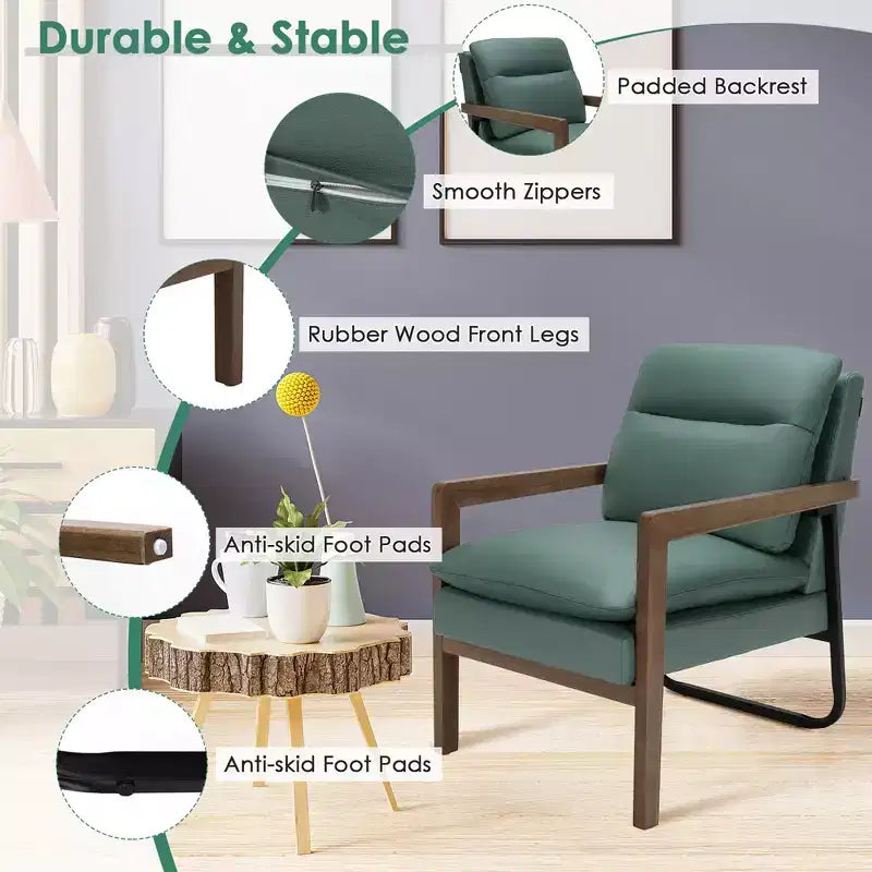Fauteuil d'appoint moderne Costway avec pieds en bois d'hévéa et support en acier